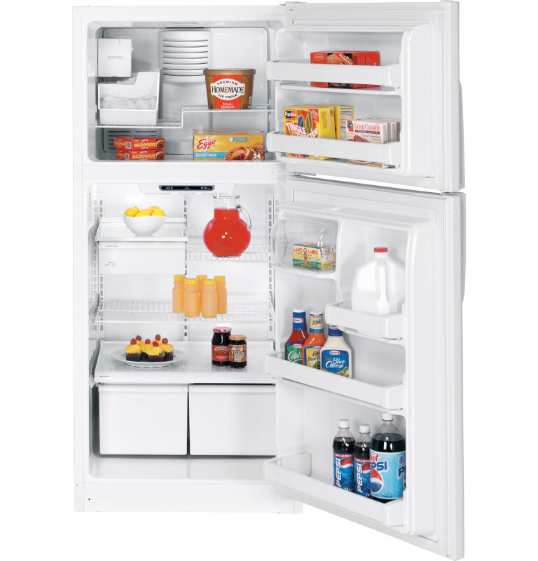 GE 18.0 Cu. Ft. Top-Freezer Refrigerator White on White GTH18DCRRWW Picture 1