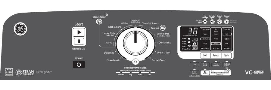 4.8 DOE cu. ft. capacity washer with stainless steel basket and steam GTWS8455DMC, product image 8 of 8