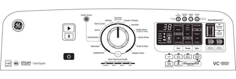 5.0 DOE cu. ft. capacity washer with stainless steel basket and steam GTWS8655DMC