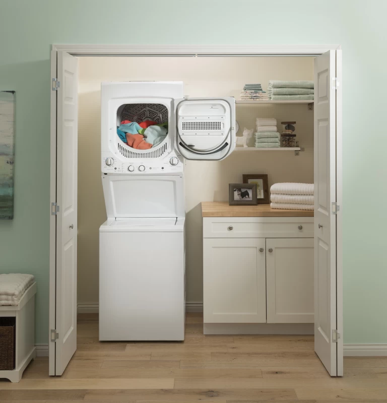 Unitized Spacemaker 2.3 cu. ft. Capacity Washer with Stainless Steel Basket and 4.4 cu. ft. Capacity Electric Dryer GUD24ESSMWW