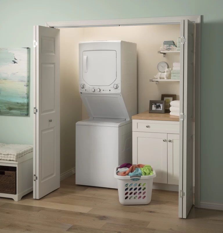 Unitized Spacemaker 2.3 cu. ft. Capacity Washer with Stainless Steel Basket and 4.4 cu. ft. Capacity Electric Dryer GUD24ESSMWW