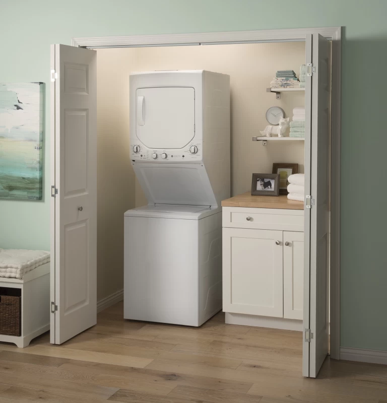 Unitized Spacemaker 2.3 cu. ft. Capacity Washer with Stainless Steel Basket and 4.4 cu. ft. Capacity Electric Dryer GUD24ESSMWW