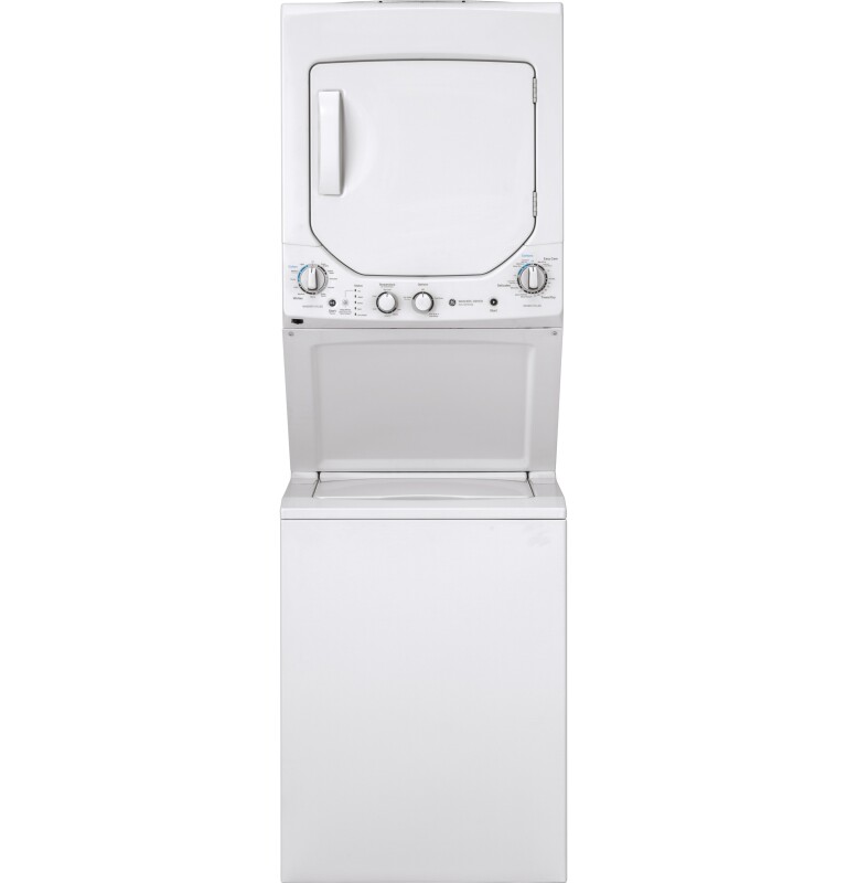 GE Unitized Spacemaker 2.3 cu. ft. Capacity Washer with Stainless Steel Basket and 4.4 cu. ft. Capacity Gas Dryer White GUD24GSSMWW Picture 1