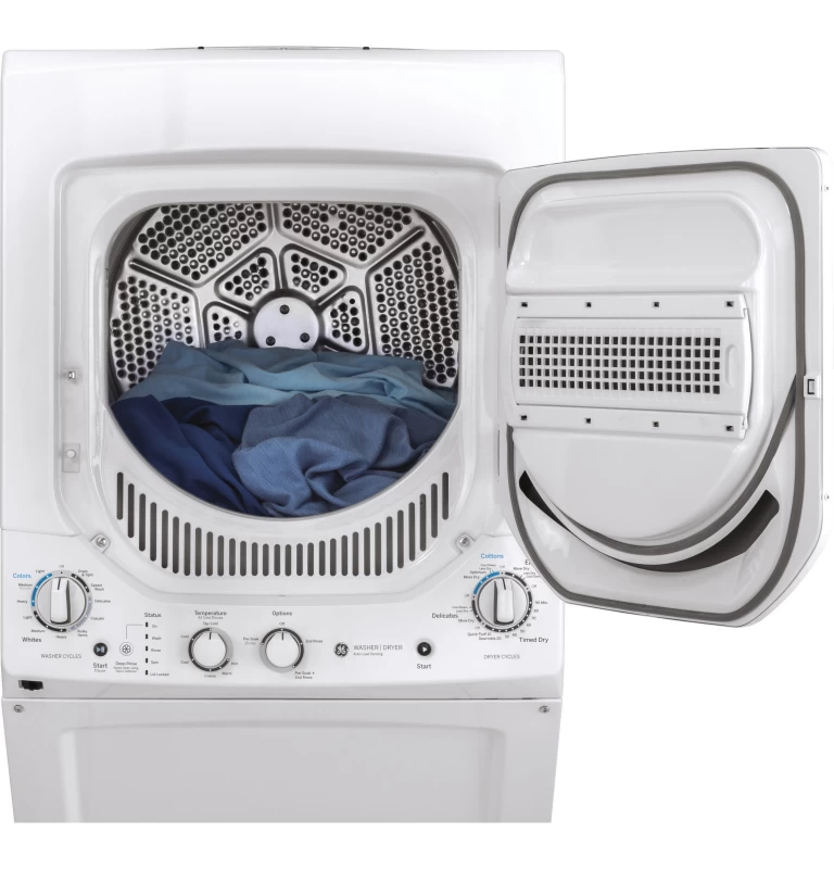 Unitized Spacemaker 2.3 cu. ft. Capacity Washer with Stainless Steel Basket and 4.4 cu. ft. Capacity Gas Dryer GUD24GSSMWW