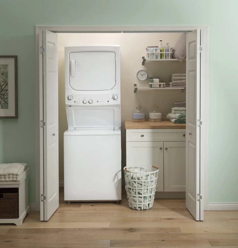 Laundry Center with Stainless Steel Basket and 5.9 cu. ft. Electric Dryer in White GUD27ESSMWW