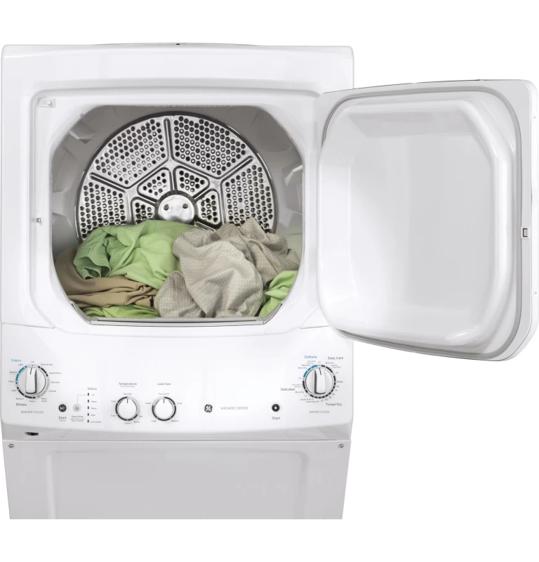 Unitized Spacemaker® Laundry Center with Stainless Steel Basket and 5.9 cu. ft. Gas Dryer in White GUD27GSSMWW