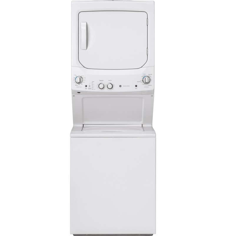 GE Unitized Spacemaker 3.8 cu. ft. Capacity Washer with Stainless Steel Basket and 5.9 cu. ft. Capacity Long Vent Electric Dryer White GUV27ESSMWW Picture 1