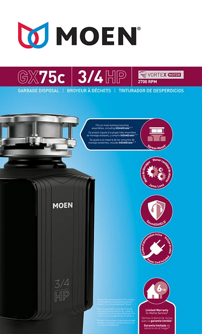 GX Series 3/4 Horsepower Garbage Disposal GX75C, product image 4 of 12