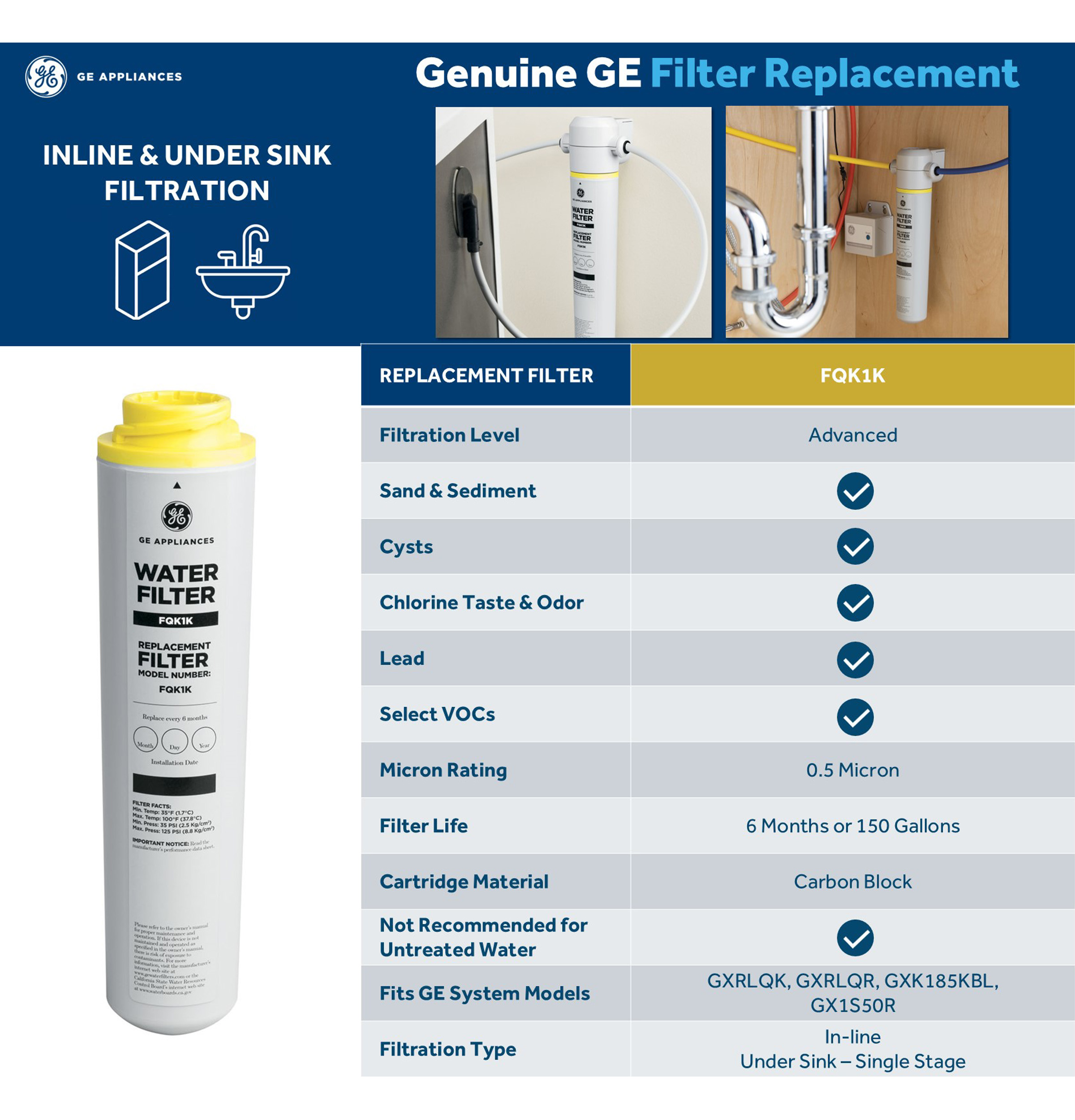 Replacement Water Filter, for Single Stage or In-Line Systems GXRLQR