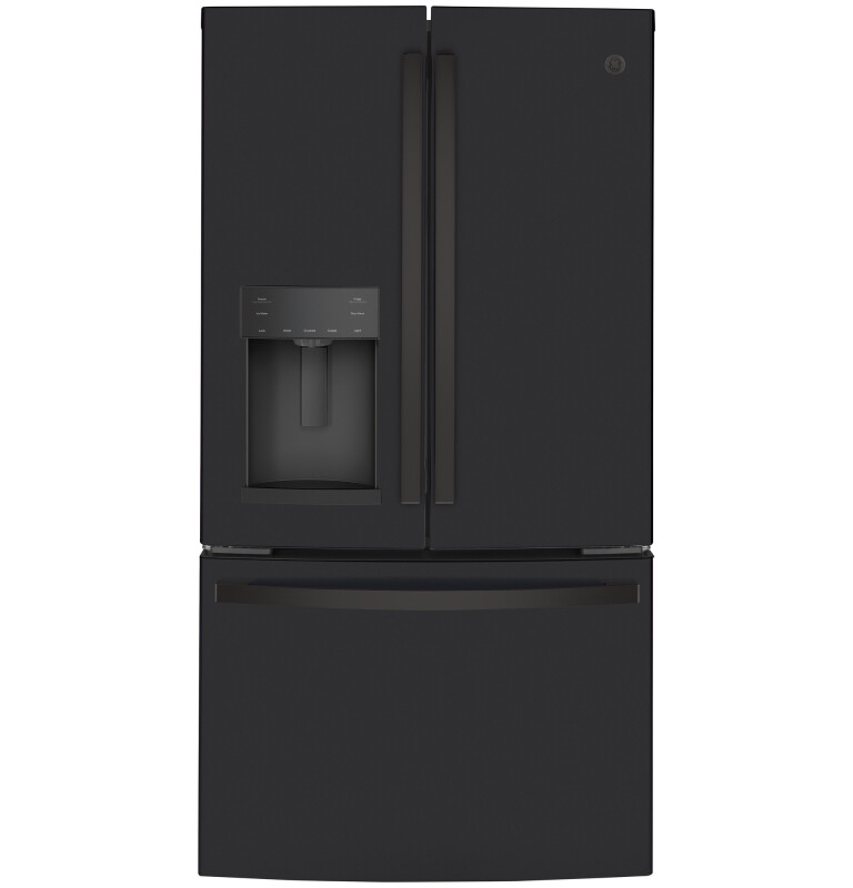 GE 22.1 Cu. Ft. Counter-Depth French-Door Refrigerator Black GYE22GENDS Picture 1