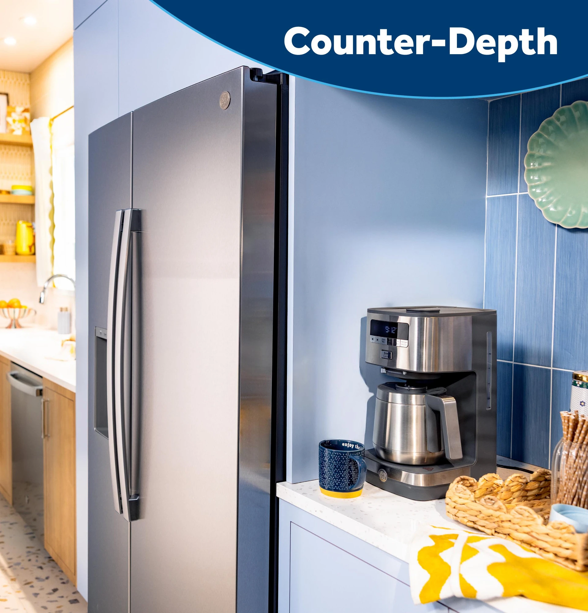 23.5 Cu. Ft. Counter-Depth Side-By-Side Refrigerator with LED Light Walls and Extra Tall Dispenser GZS24PYYFS