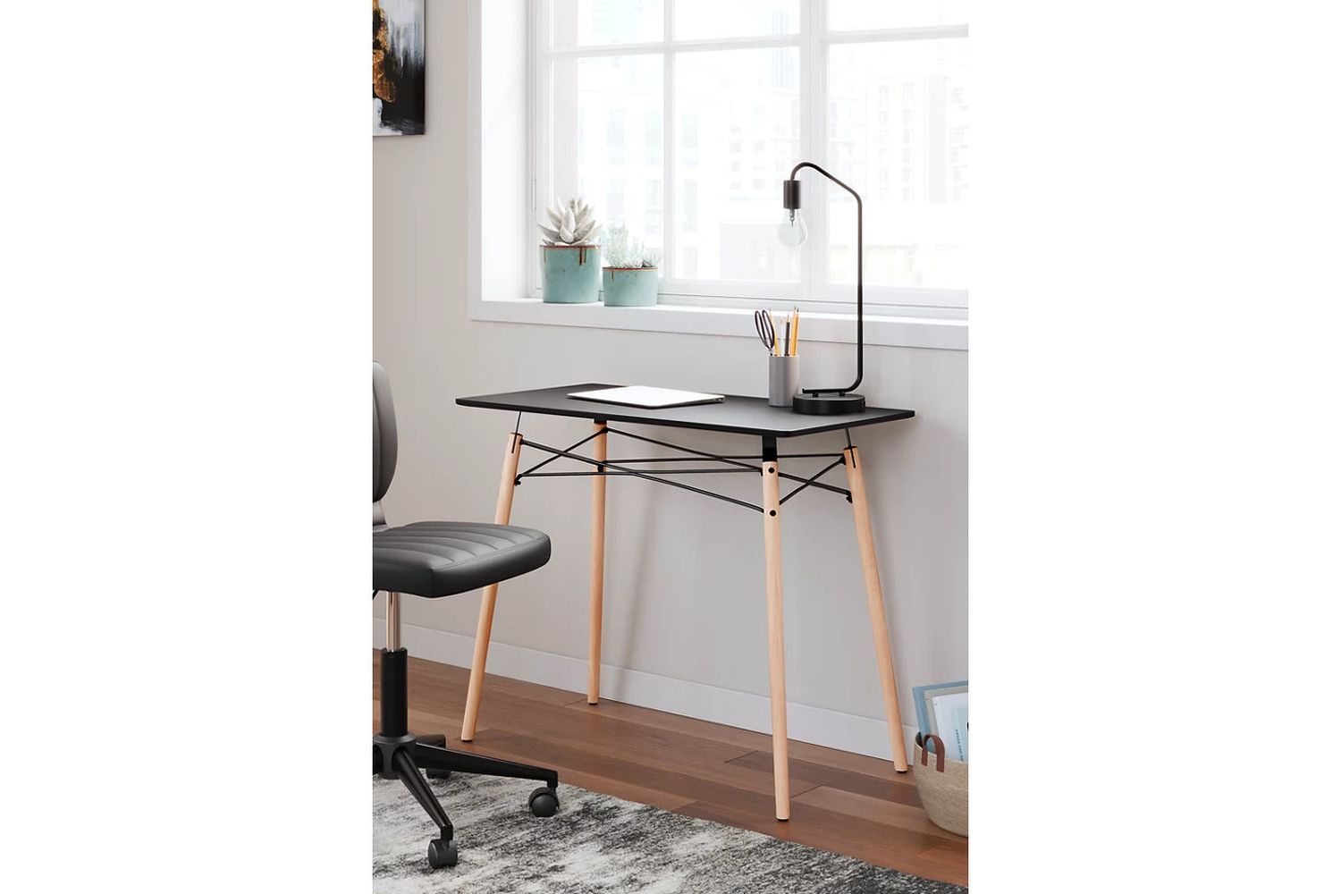 Jaspeni Black/Natural Home Office Desk H02010