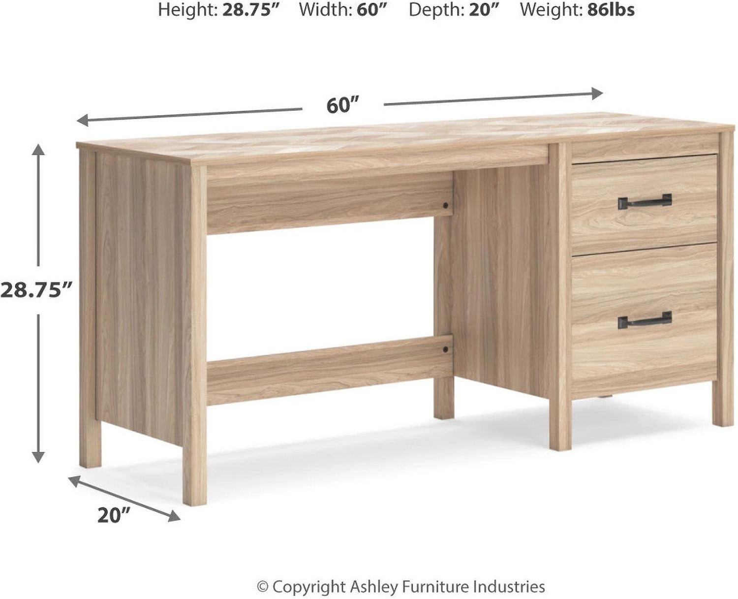 Battelle 60 Inch Home Office Desk In Tan H3929134