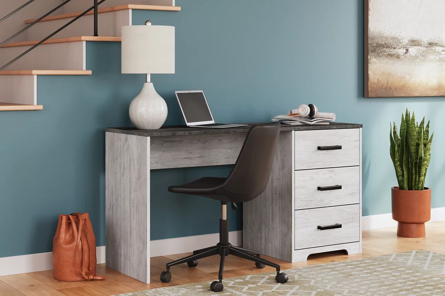 Shawburn 54 Inch Home Office Desk In White And Dark Charcoal Gray H412134