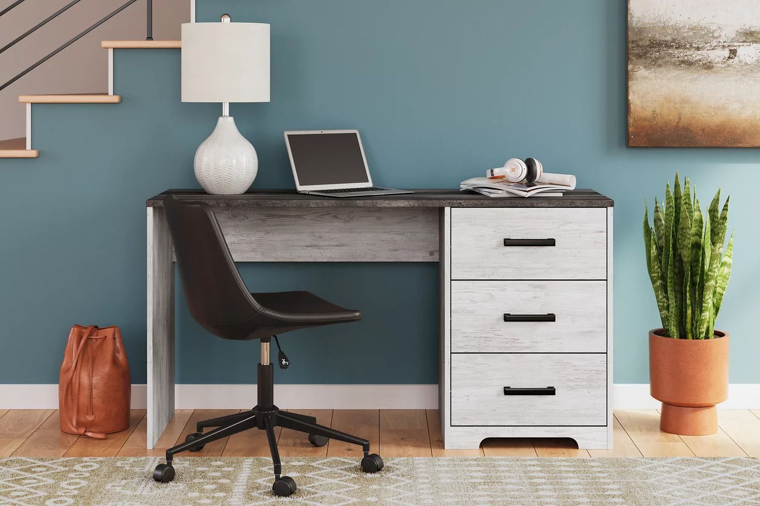 Shawburn 54 Inch Home Office Desk In White And Dark Charcoal Gray H412134