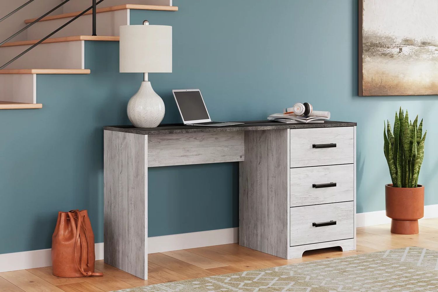 Shawburn 54 Inch Home Office Desk In White And Dark Charcoal Gray H412134