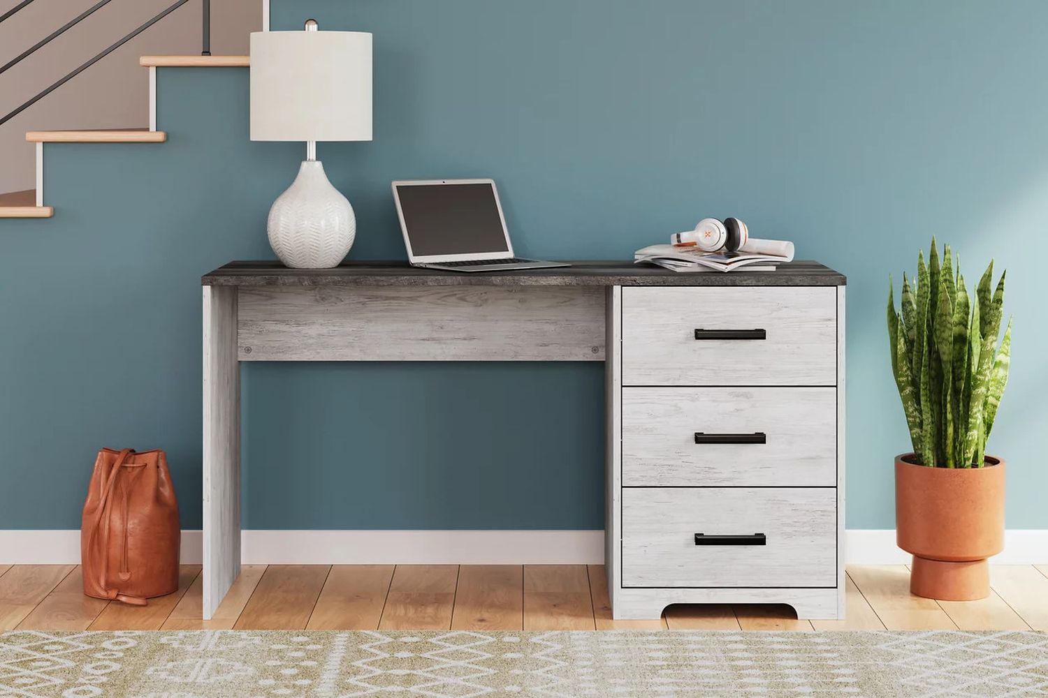 Shawburn 54 Inch Home Office Desk In White And Dark Charcoal Gray H412134