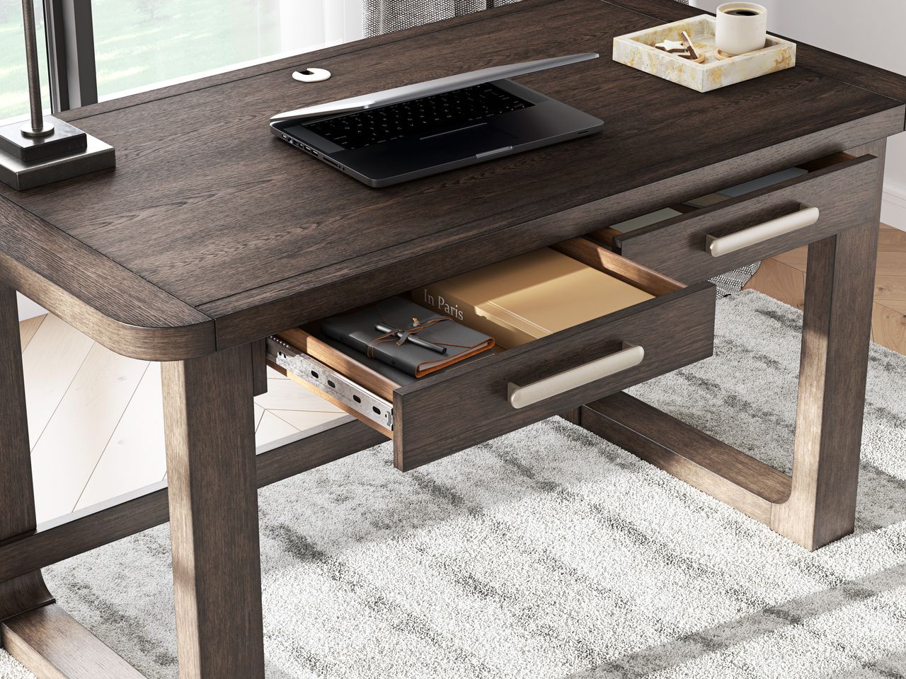 Breckington 56 Inch Home Office Desk In Dark Brown H55644