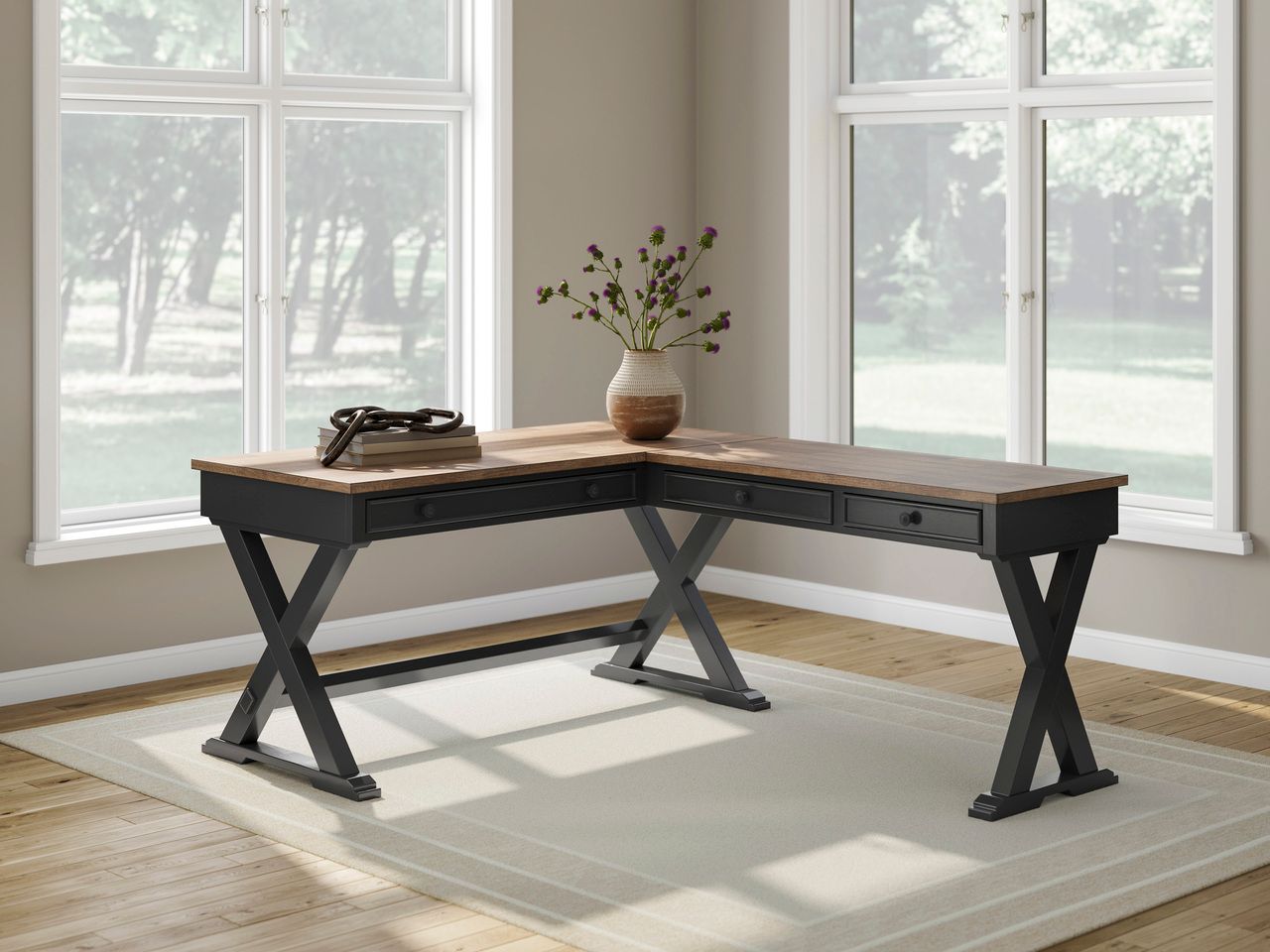 Wildenauer 60 Inch Home Office Desk In Brown and Black H66434