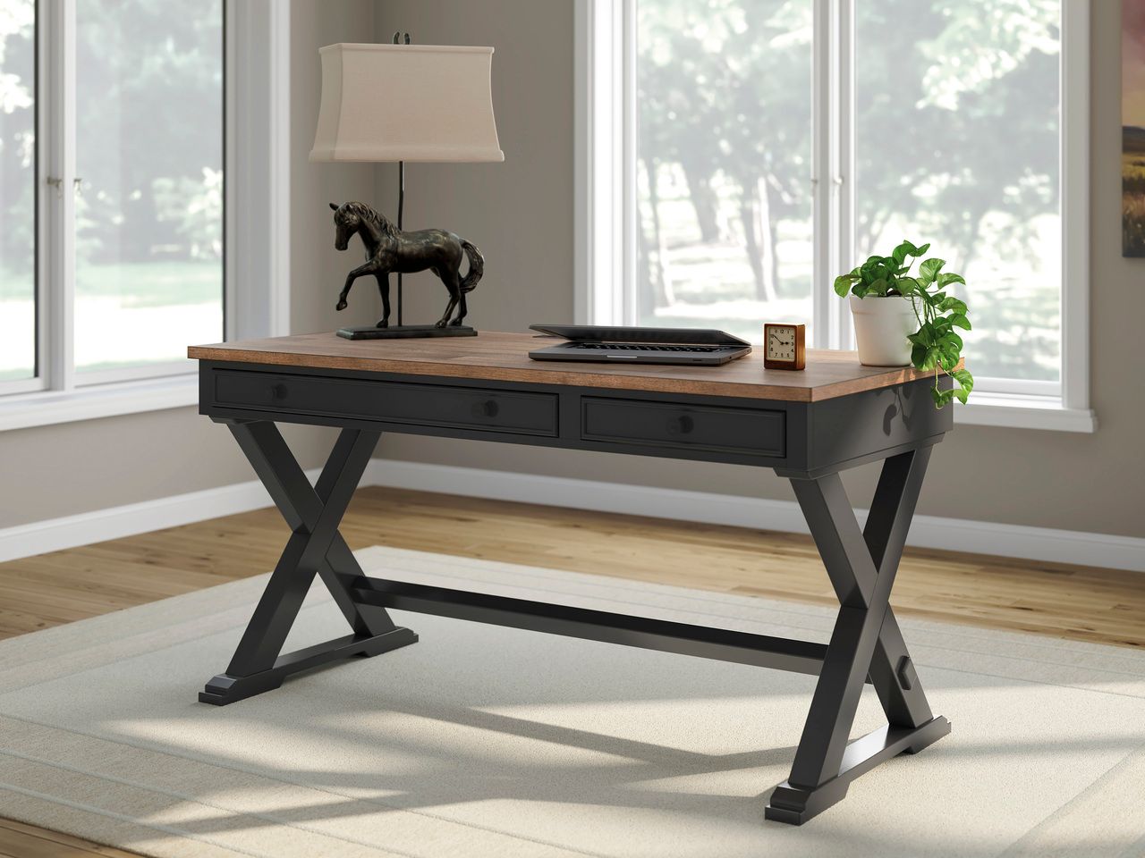 Wildenauer 60 Inch Home Office Desk In Brown and Black H66434