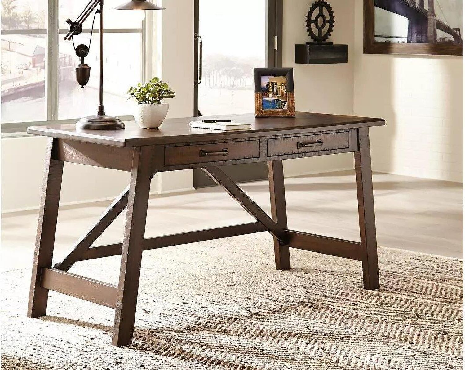 Baldridge Rustic Brown Home Office Large Leg Desk H67544