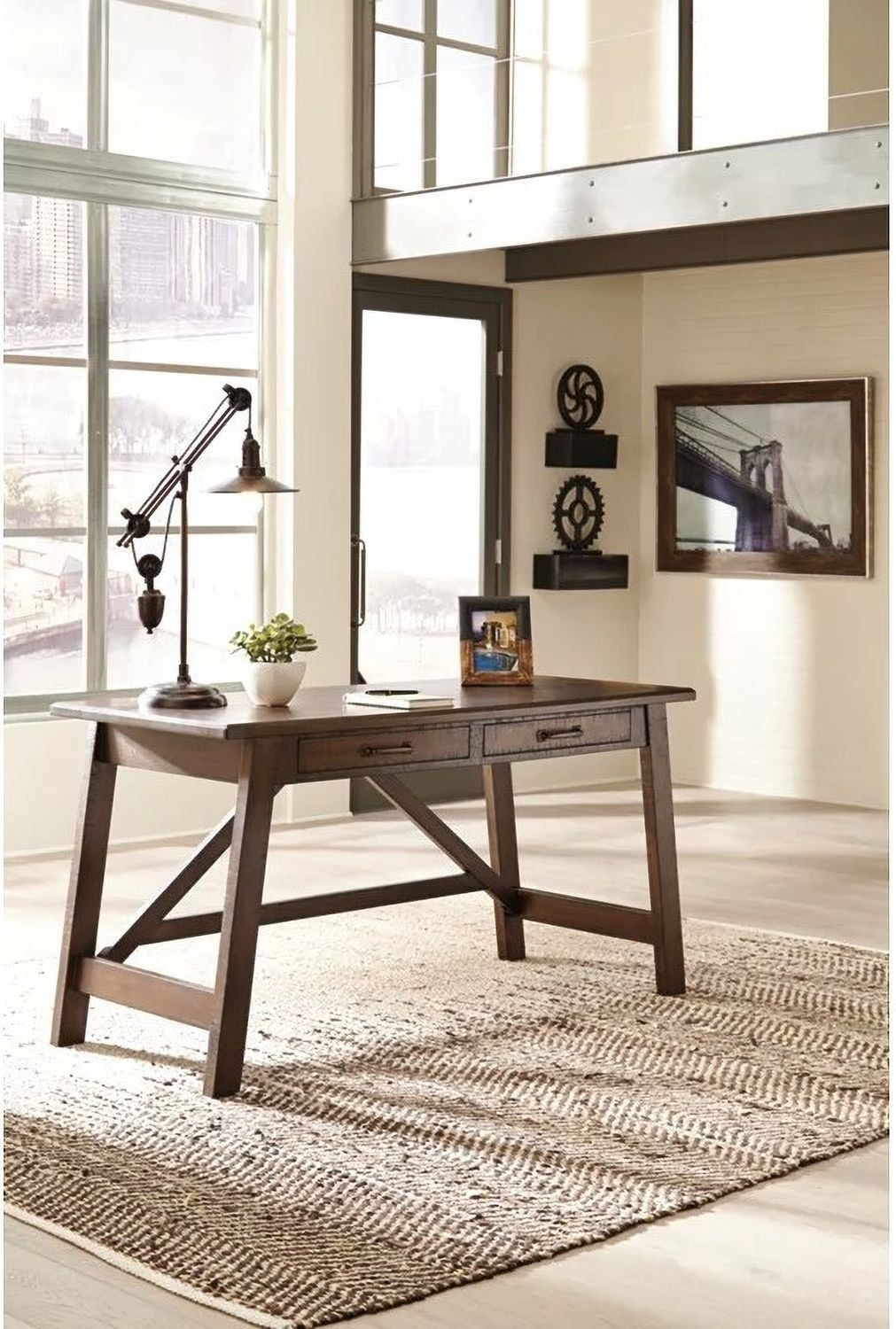 Baldridge Rustic Brown Home Office Large Leg Desk H67544