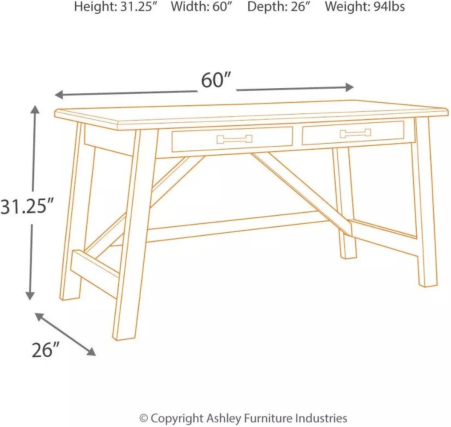 Baldridge Rustic Brown Home Office Large Leg Desk H67544