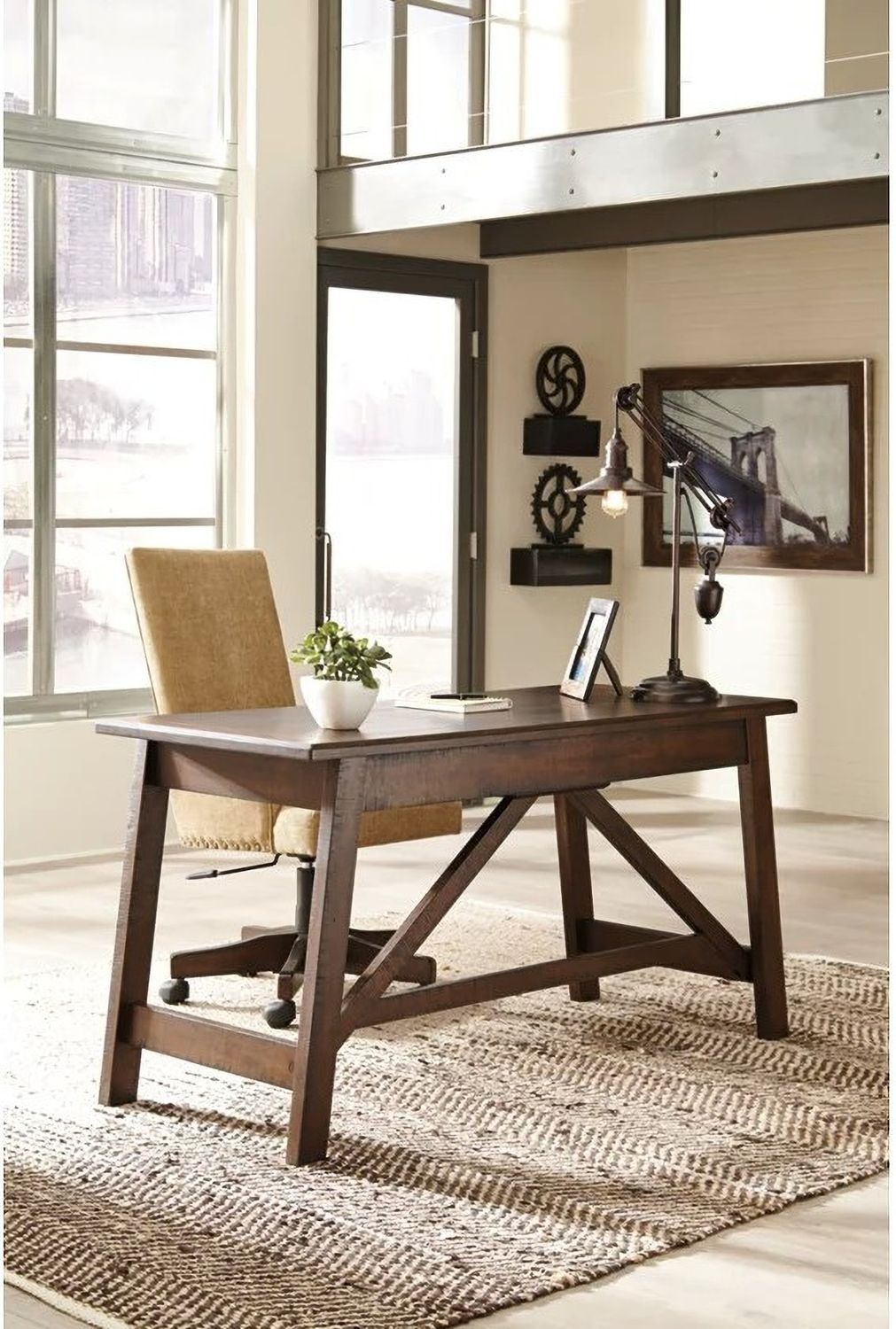 Baldridge Rustic Brown Home Office Large Leg Desk H67544