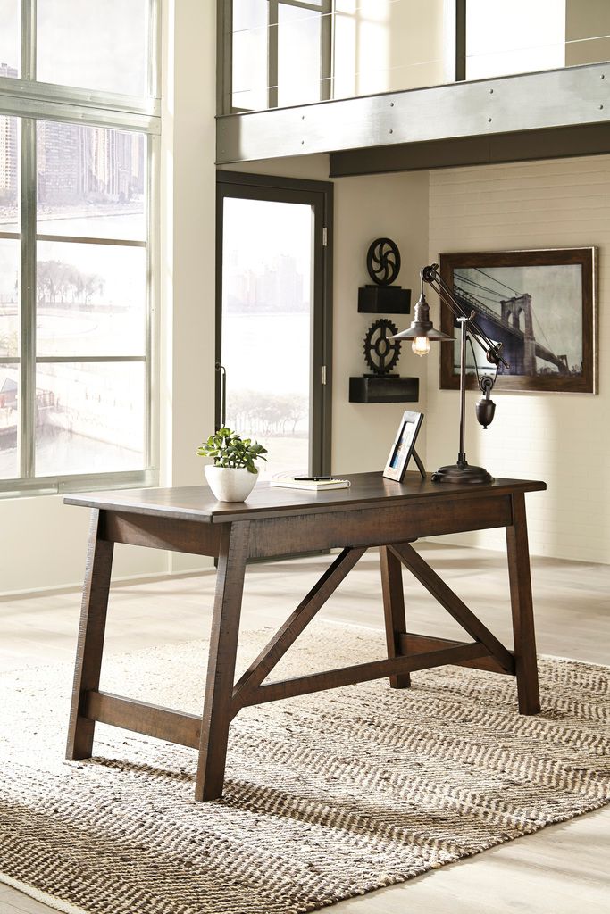 Baldridge Rustic Brown Home Office Large Leg Desk H67544