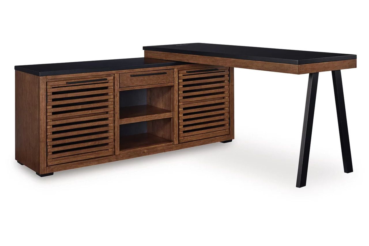 Kallari Credenza with Desk Return In Warm Brown and Black H737H1