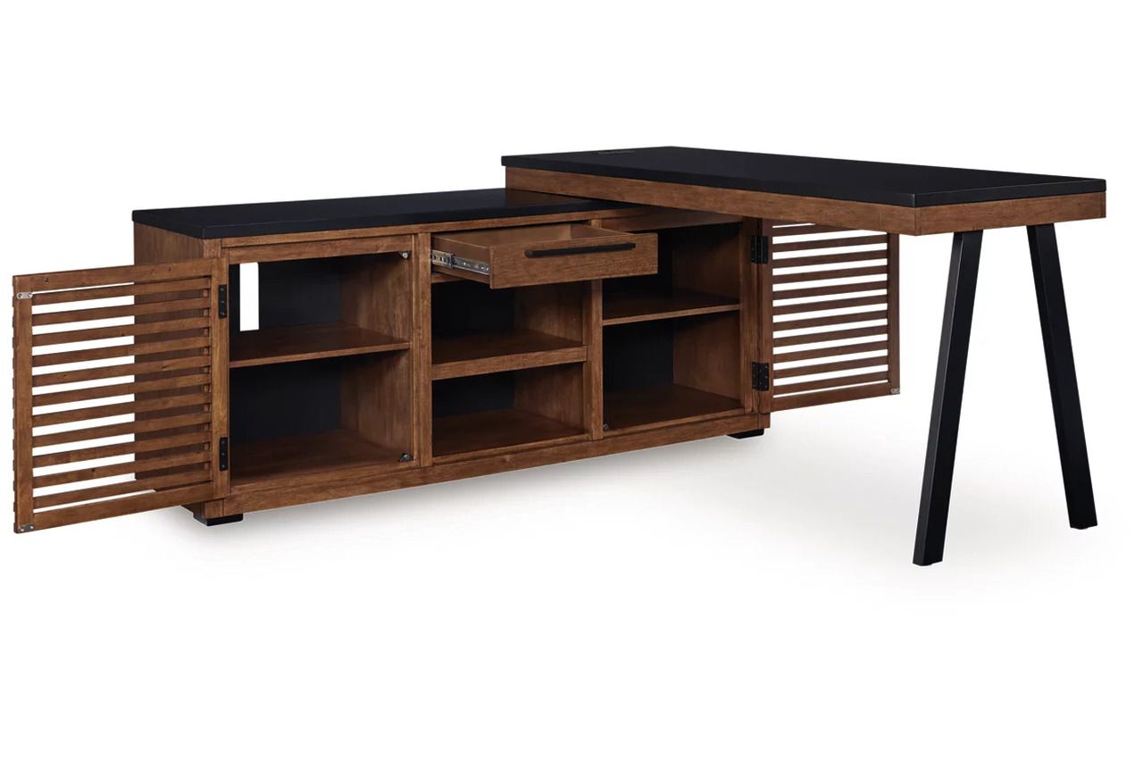 Kallari Credenza with Desk Return In Warm Brown and Black H737H1