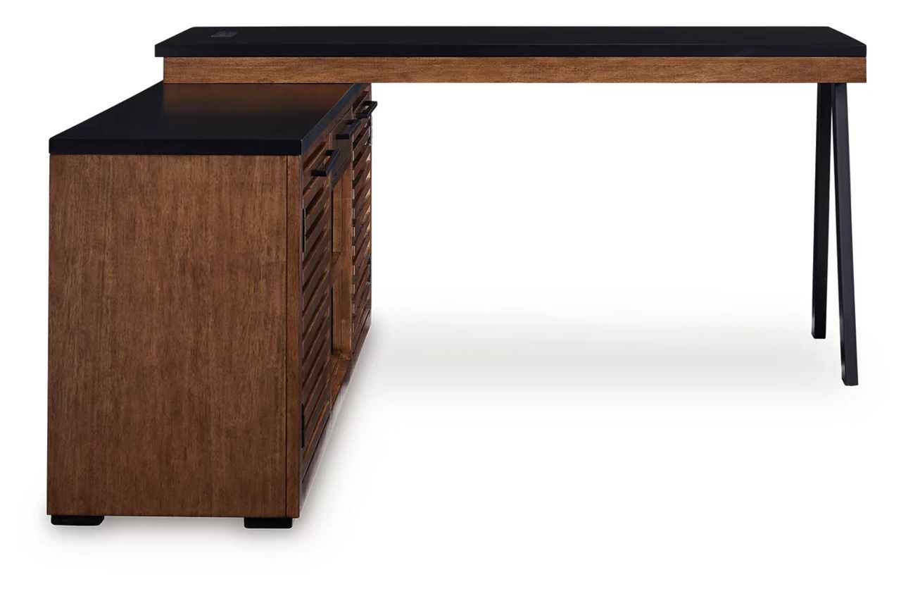 Kallari Credenza with Desk Return In Warm Brown and Black H737H1