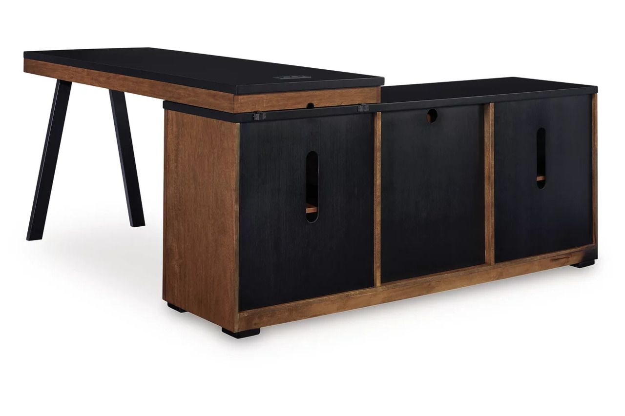 Kallari Credenza with Desk Return In Warm Brown and Black H737H1