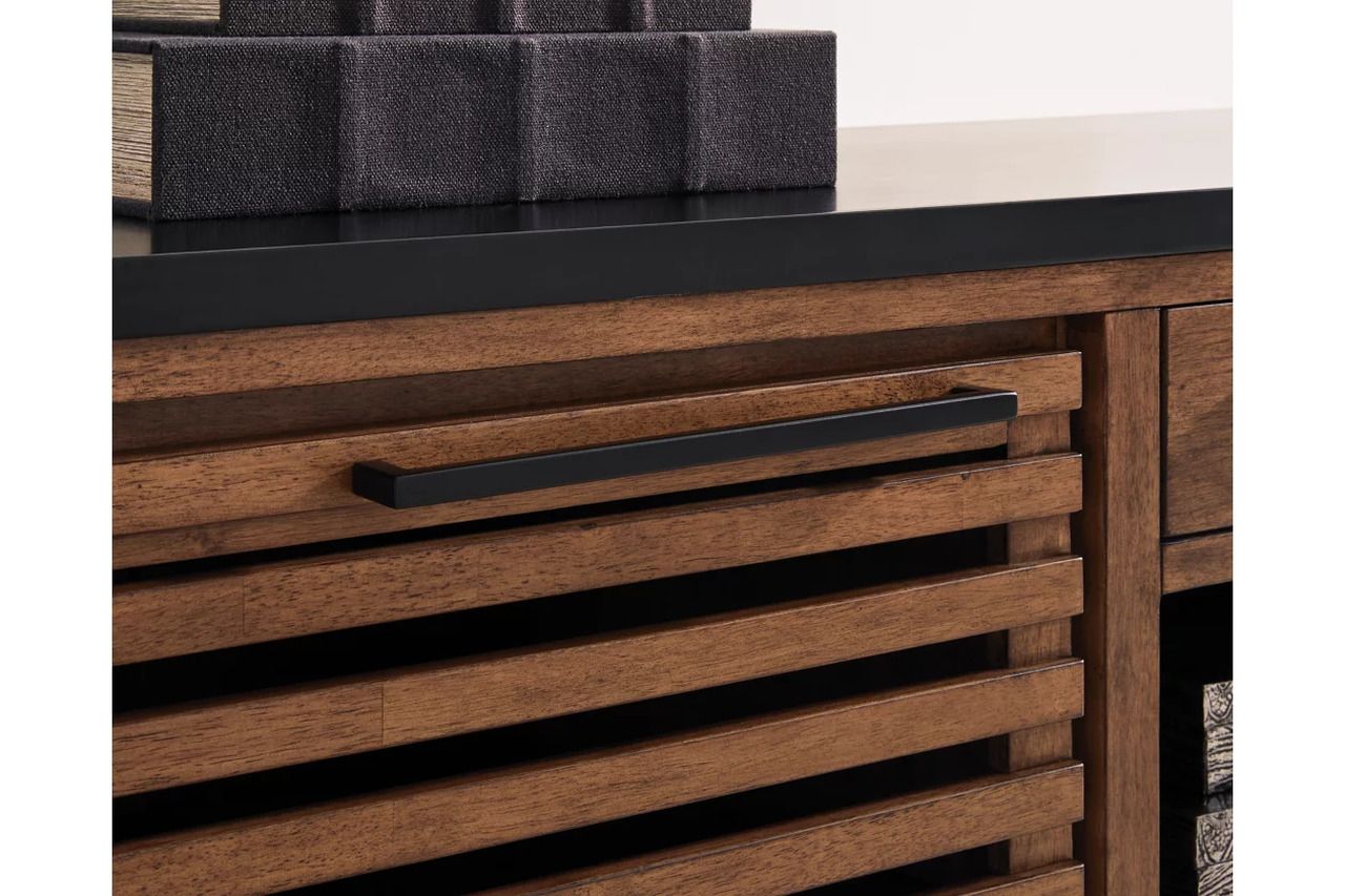 Kallari Credenza with Desk Return In Warm Brown and Black H737H1