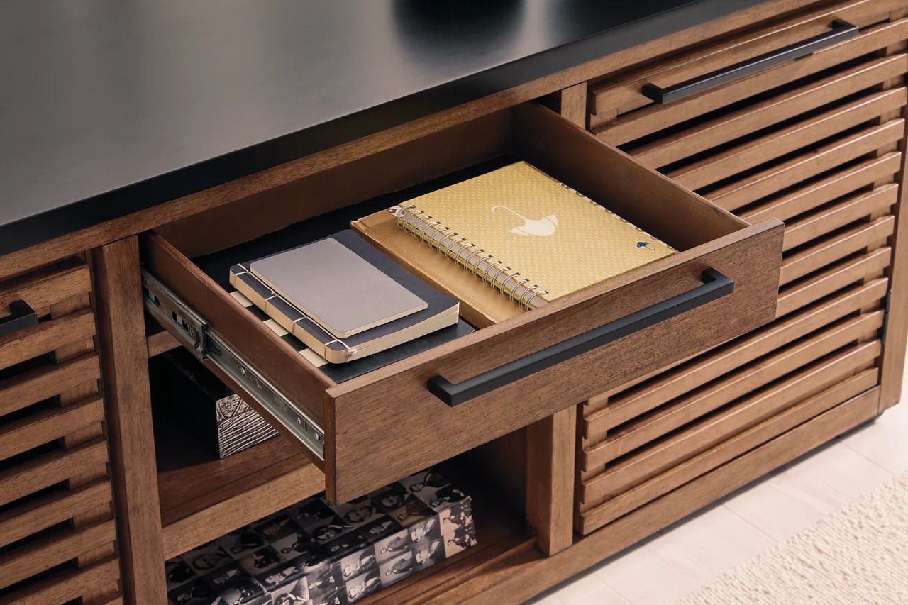 Kallari Credenza with Desk Return In Warm Brown and Black H737H1