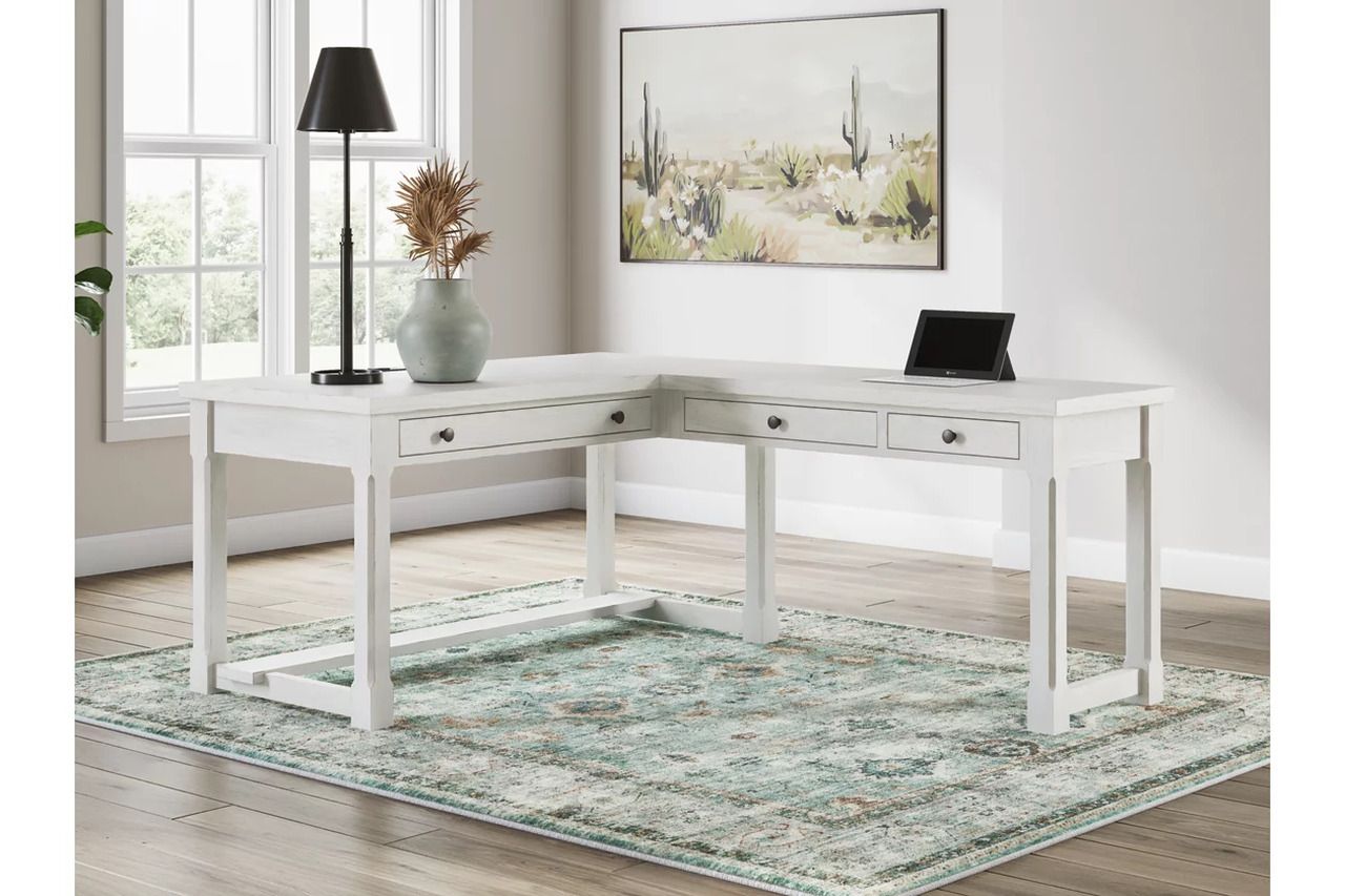 Robbinsdale L-Shaped Home Office Desk In Antique White H742H1