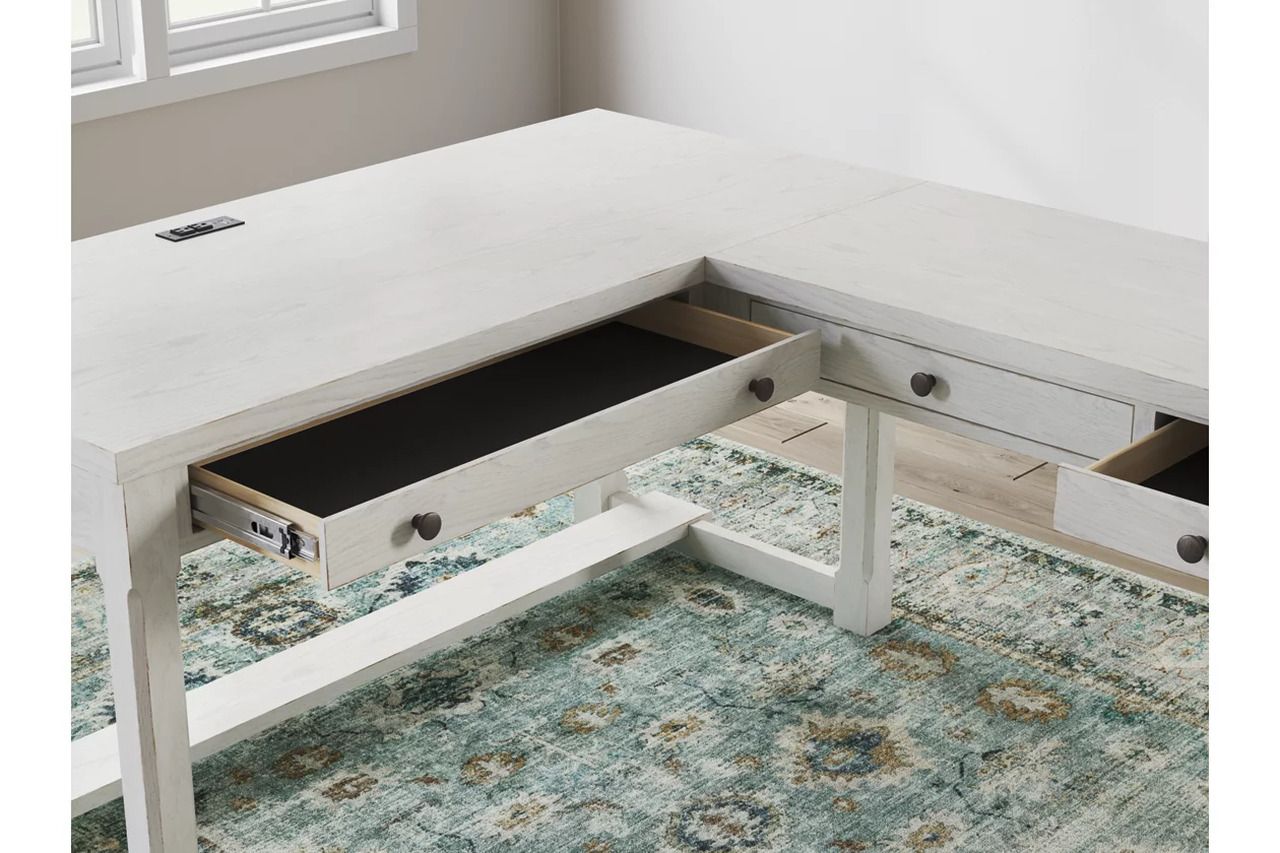 Robbinsdale L-Shaped Home Office Desk In Antique White H742H1
