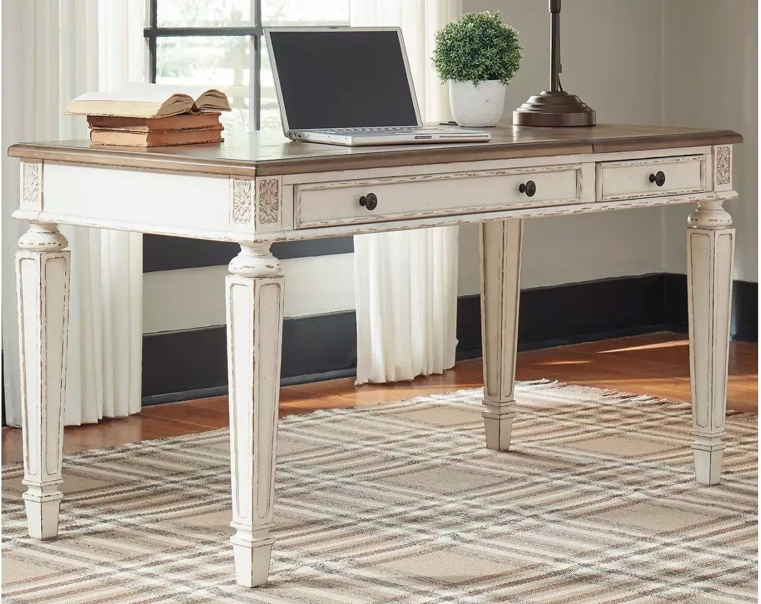 Realyn White And Brown Home Office Lift Top Desk H743134