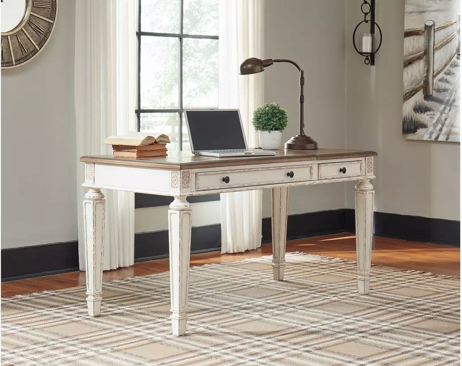 Realyn White And Brown Home Office Lift Top Desk H743134