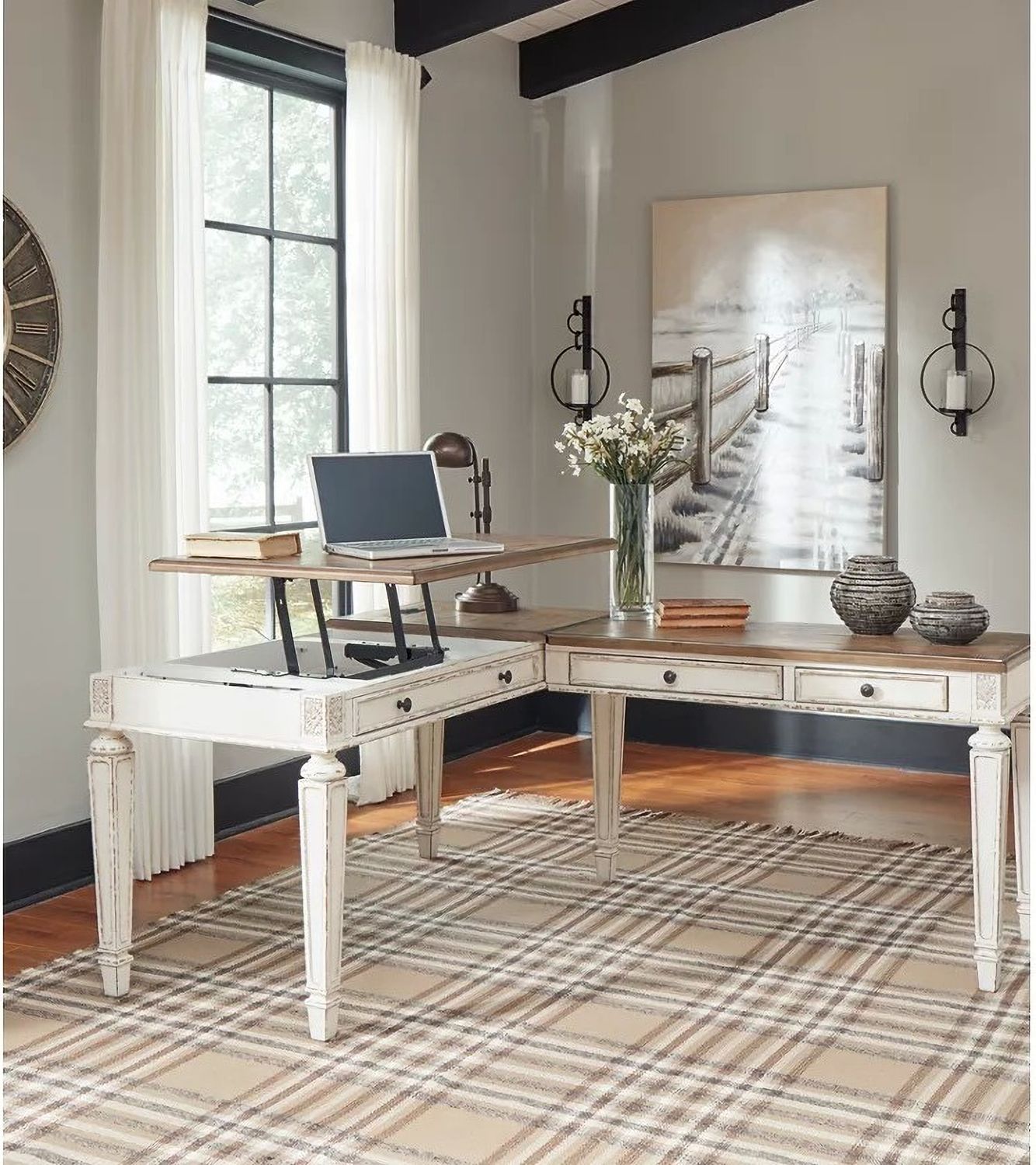 Realyn White And Brown Home Office Lift Top Desk H743134