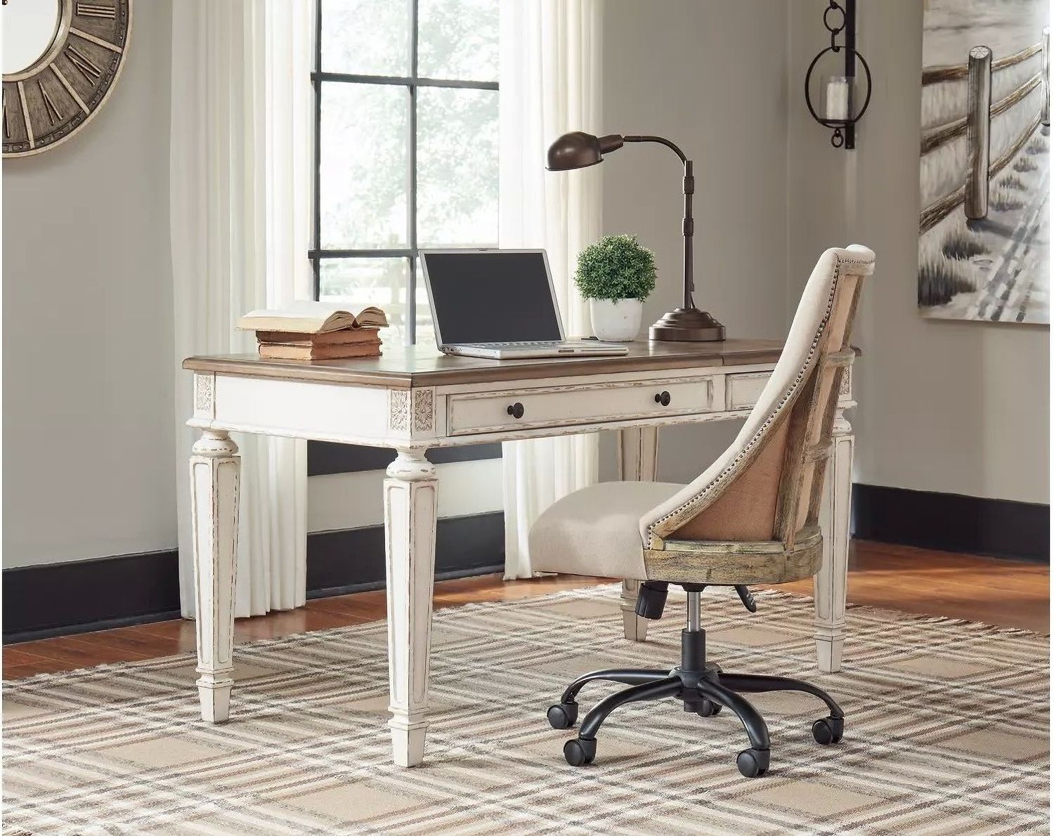 Realyn White And Brown Home Office Lift Top Desk H743134