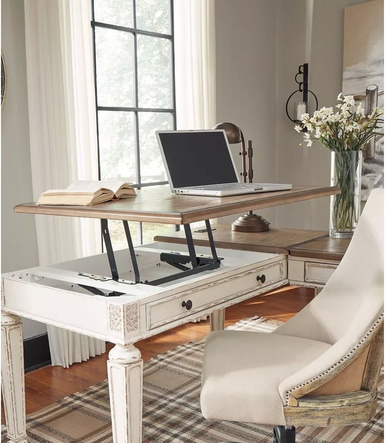 Realyn White And Brown Home Office Lift Top Desk H743134