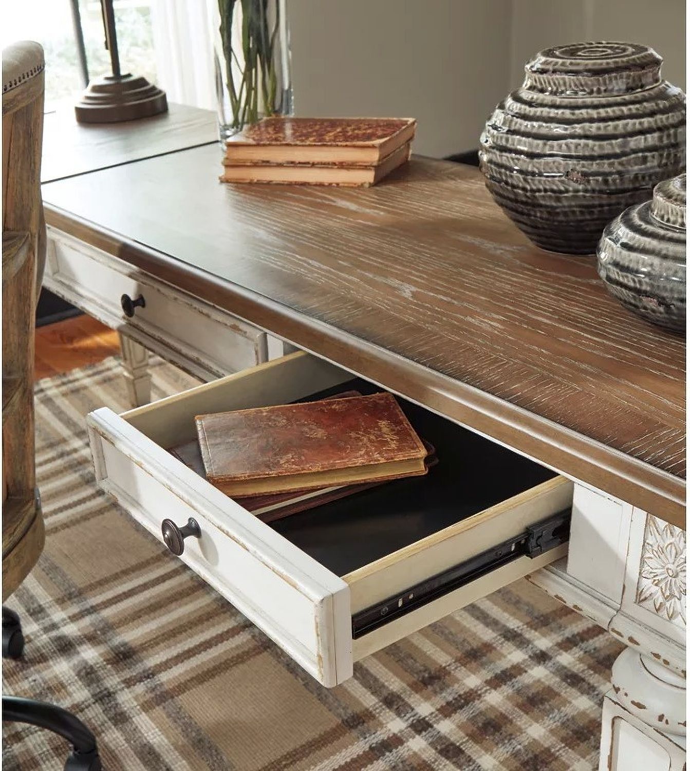 Realyn White And Brown Home Office Lift Top Desk H743134