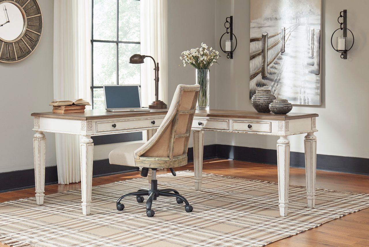 Realyn White And Brown Home Office Lift Top Desk H743134
