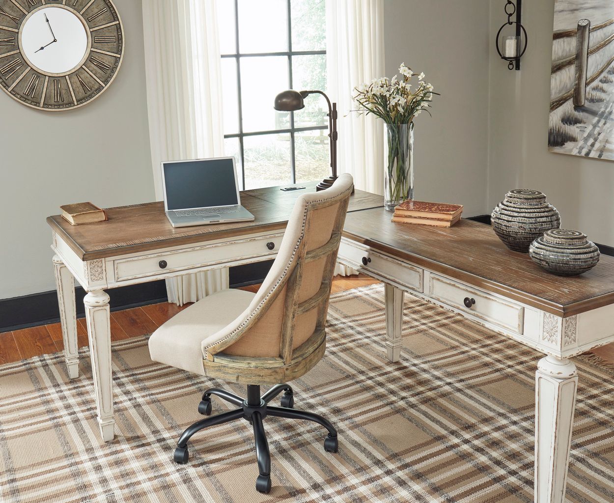 Realyn White And Brown Home Office Lift Top Desk H743134