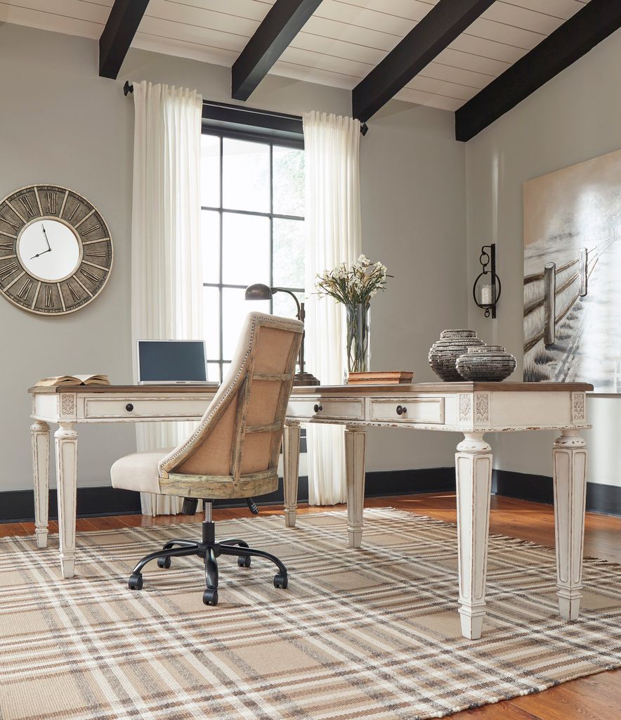 Realyn White And Brown Home Office Lift Top Desk H743134
