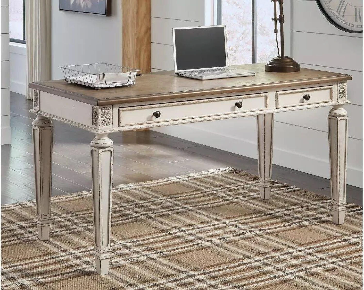 Realyn White and Brown Home Office Desk H74334