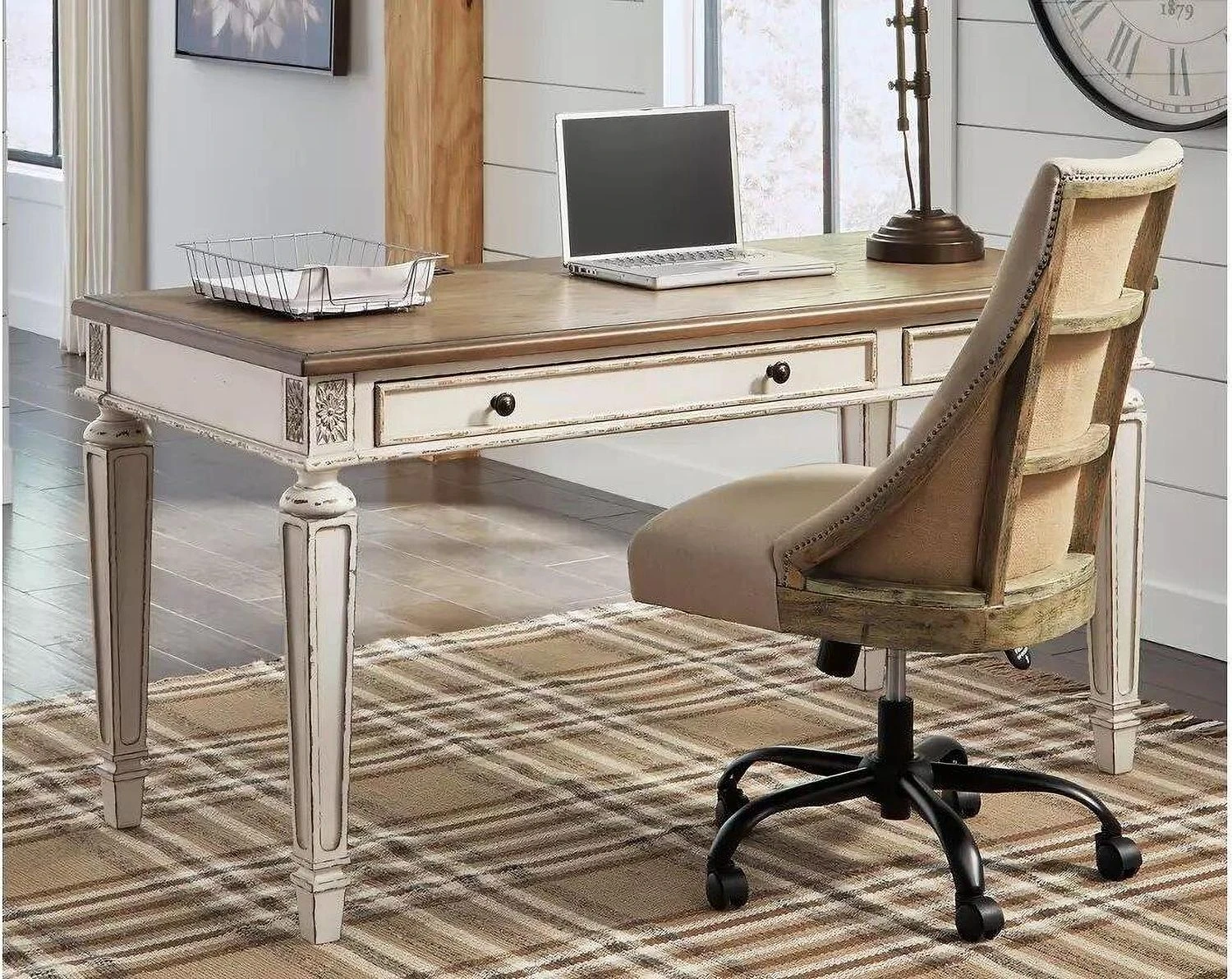 Realyn White and Brown Home Office Desk H74334
