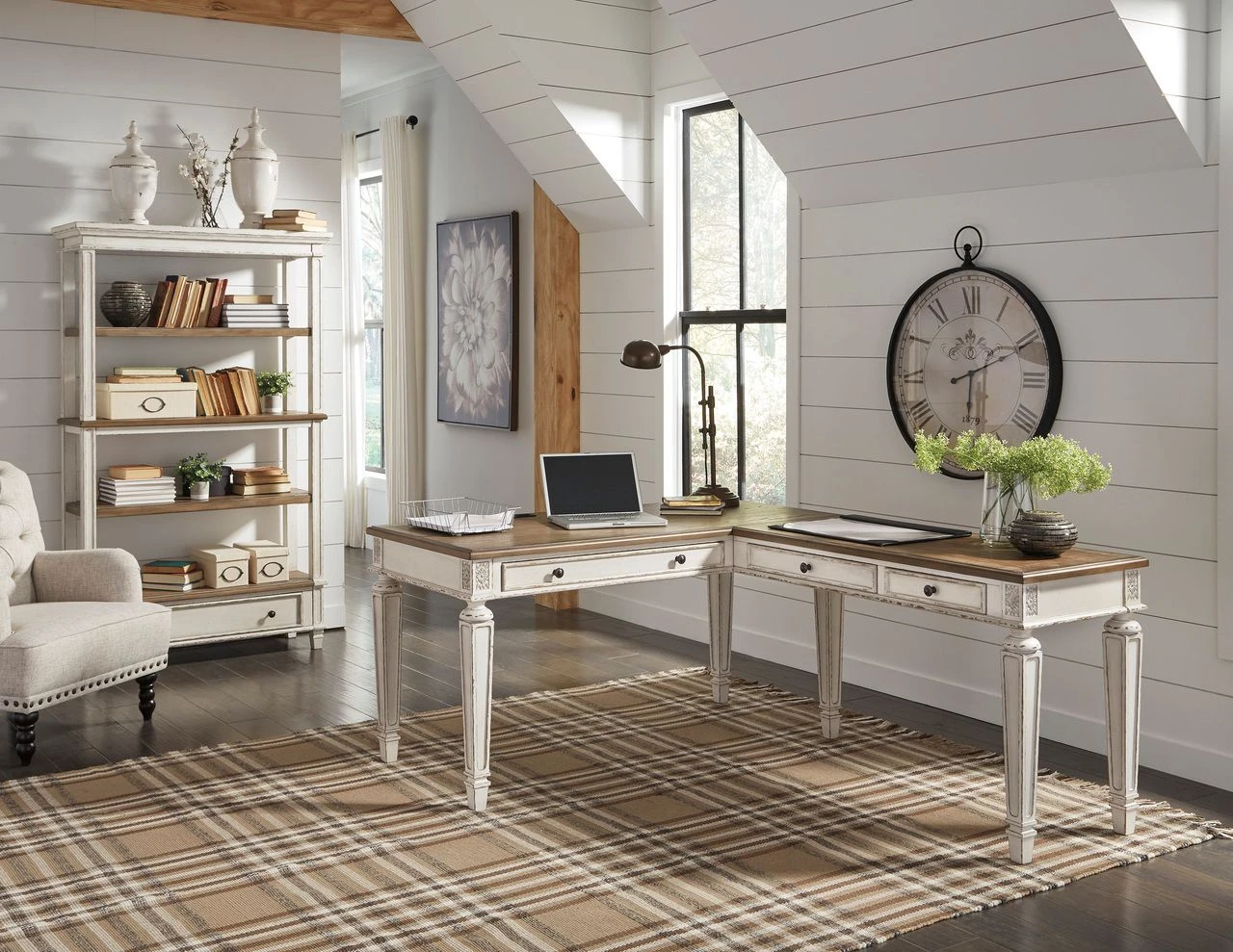 Realyn White and Brown Home Office Desk H74334