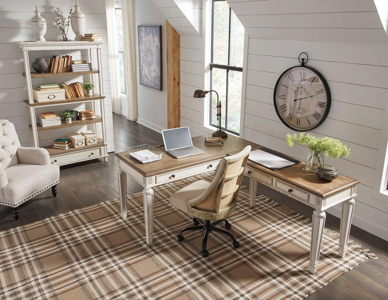 Realyn White and Brown Home Office Desk H74334